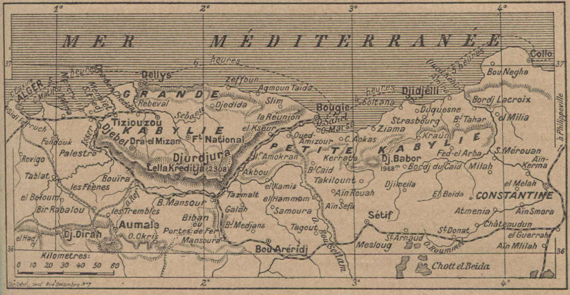 carte de la petite et grande Kabylie