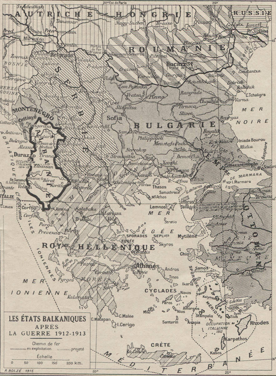 carte des Balkans aprés les guerres de 1912-1913