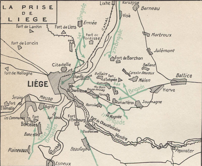 Carte des opérations de la prise de Liège