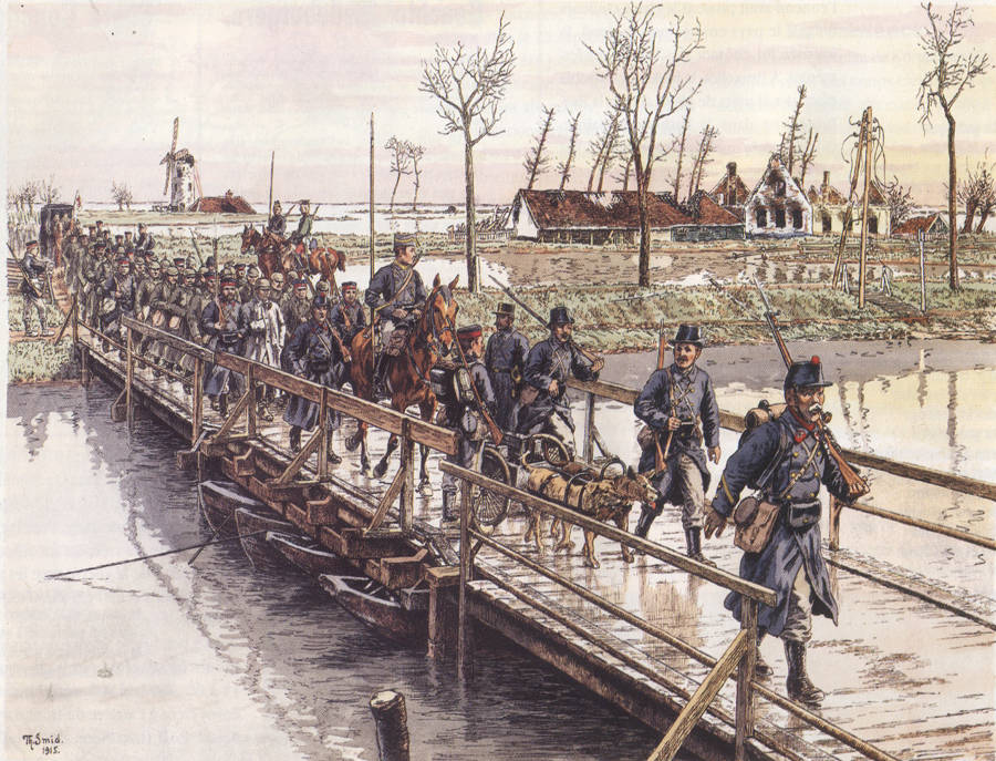 Fantassins belges escortant un groupe de prisonniers