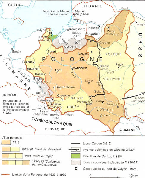 Carte de la Pologne aprés la grande guerre