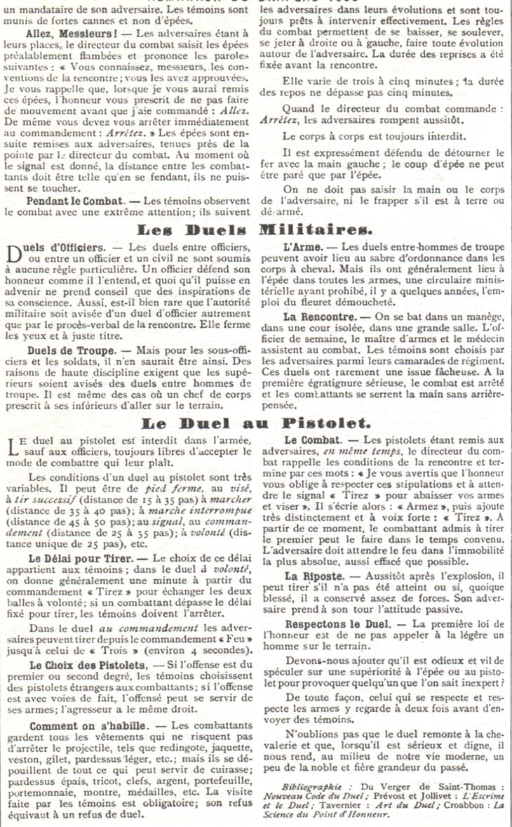 Régles du duel - almanach du drapeau 1900